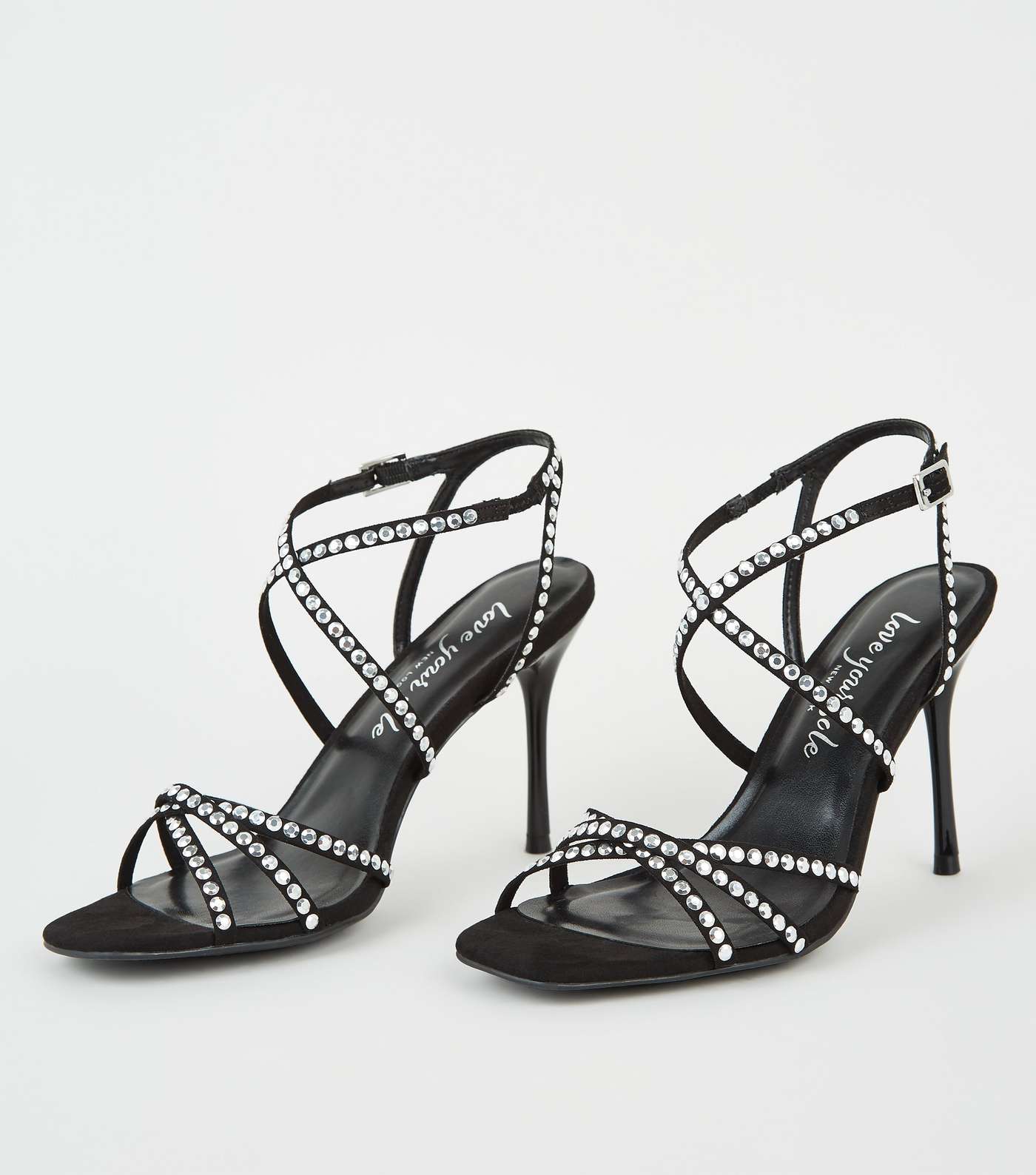 Black Diamanté Strappy Stiletto Heels Image 3