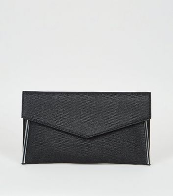 Black Shimmer Asymmetric Clutch Bag | New Look