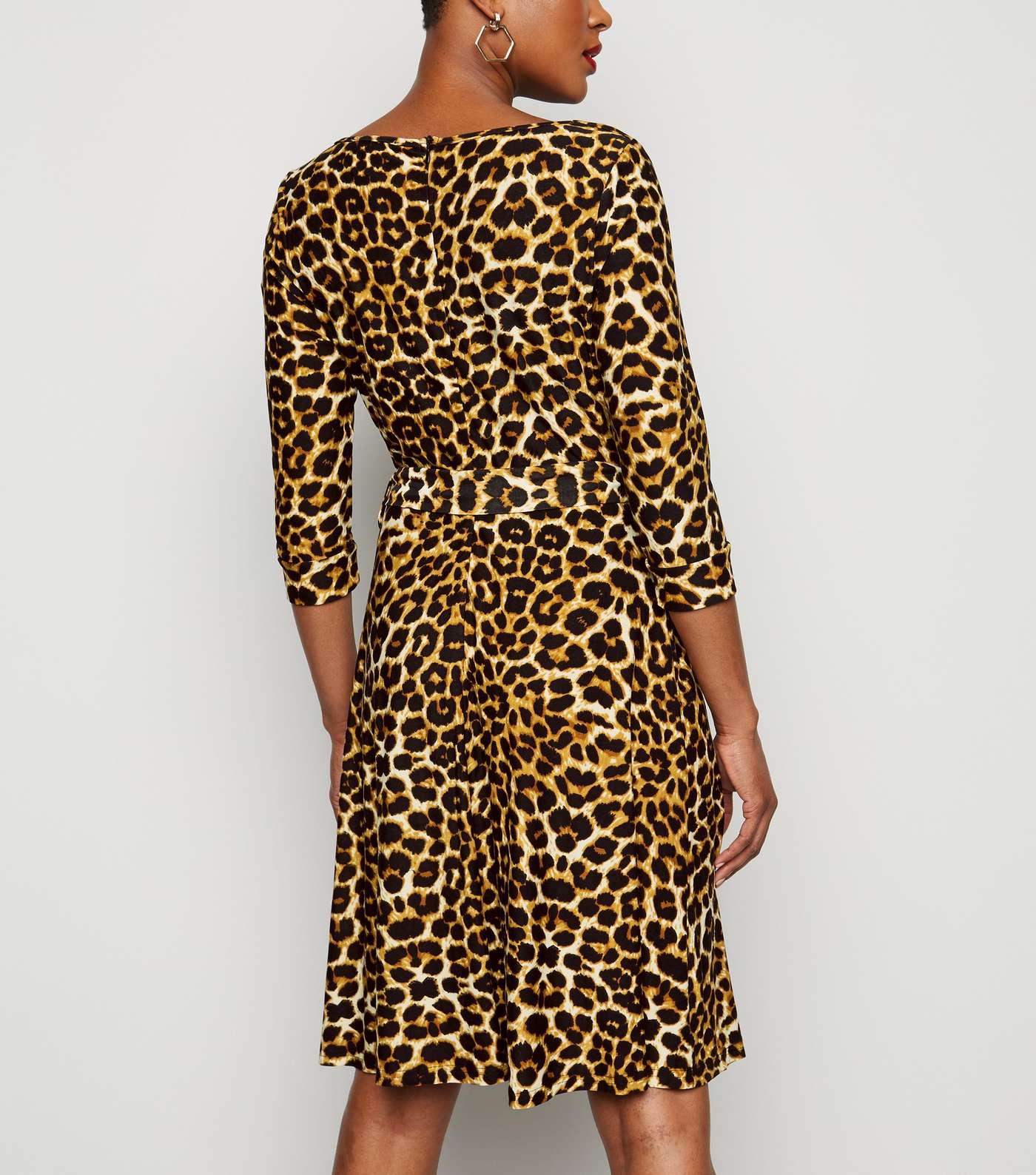 Blue Vanilla Brown Leopard Print Cowl Neck Dress Image 3