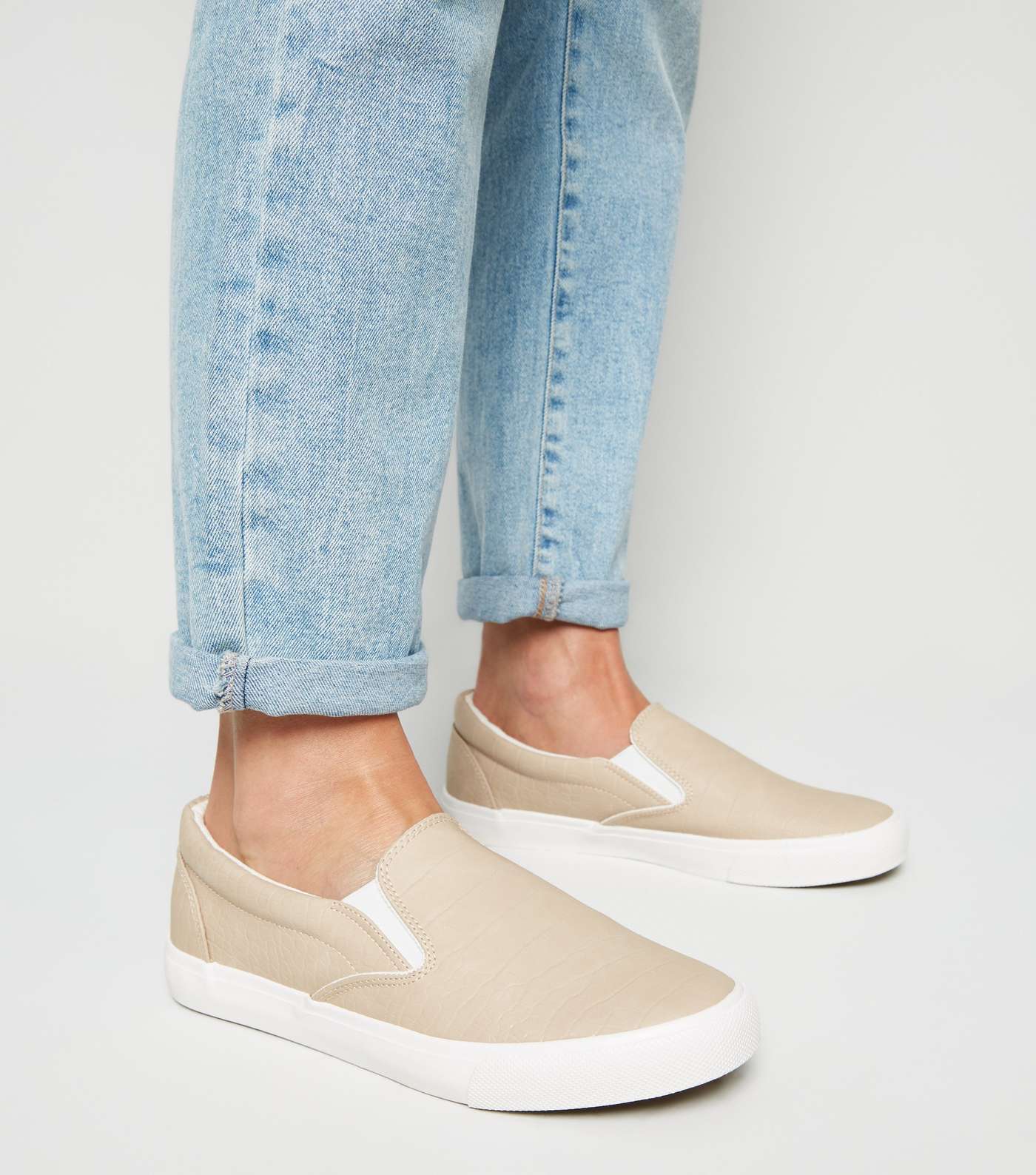 Light Brown Faux Croc Slip On Trainers Image 2