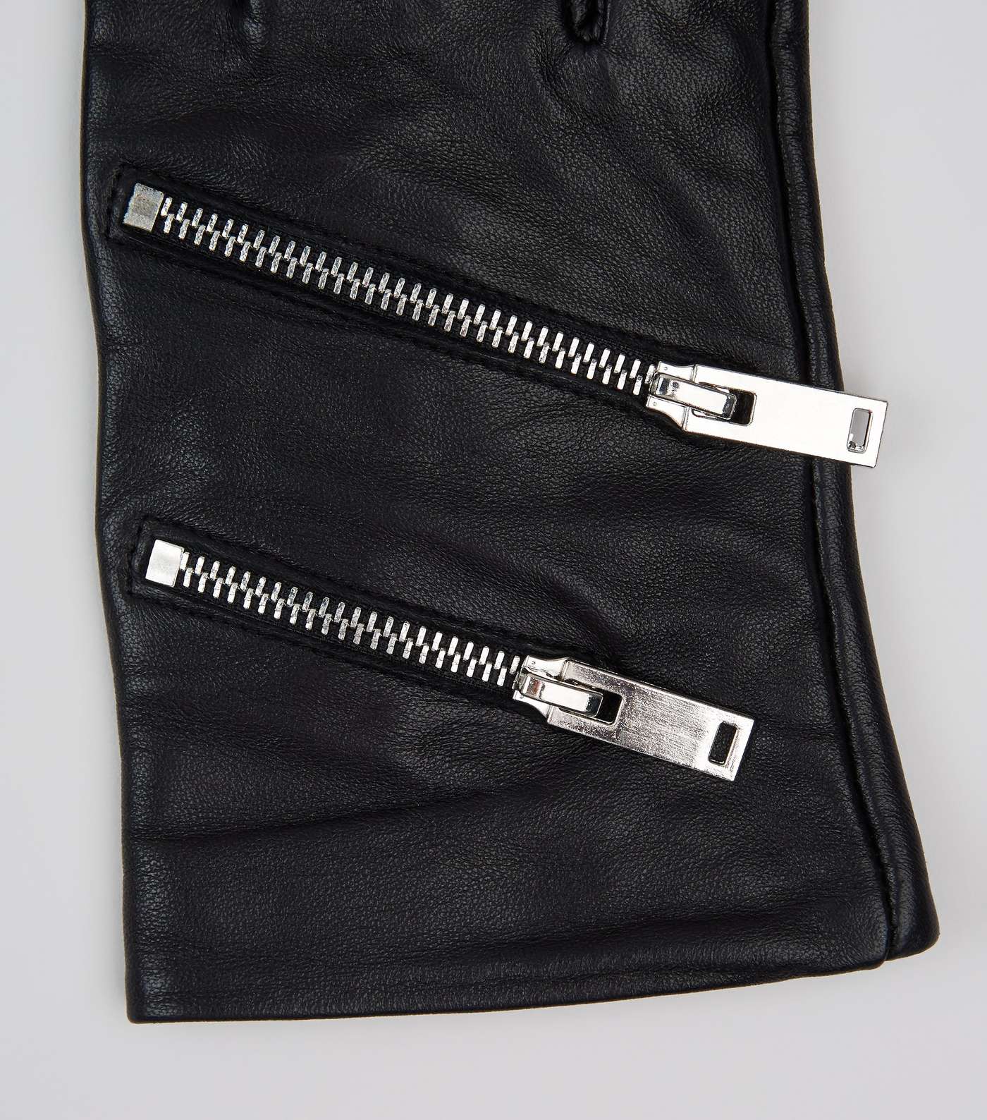 Black Leather Zip Gloves Image 2