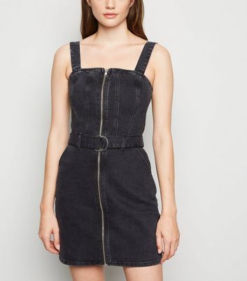 black zip denim dress