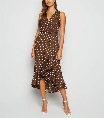 brown and white spotty dress