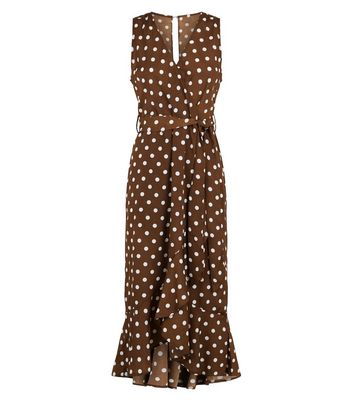 AX Paris Brown Polka Dot Satin Midi Dress | New Look