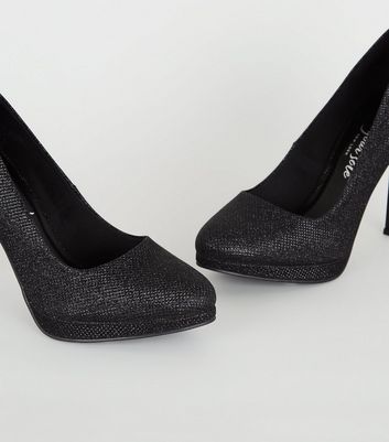 Black Glitter Platform Court Shoes 