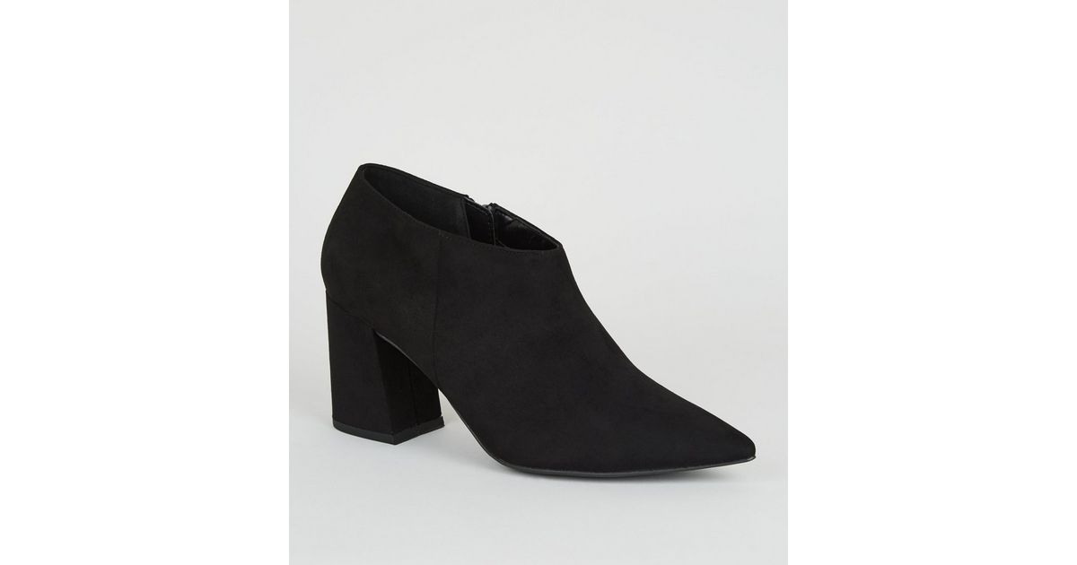 Black Suedette Flared Heel Shoe Boots | New Look