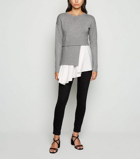 Cameo Rose Grey Asymmetric 2 in 1 Jumper