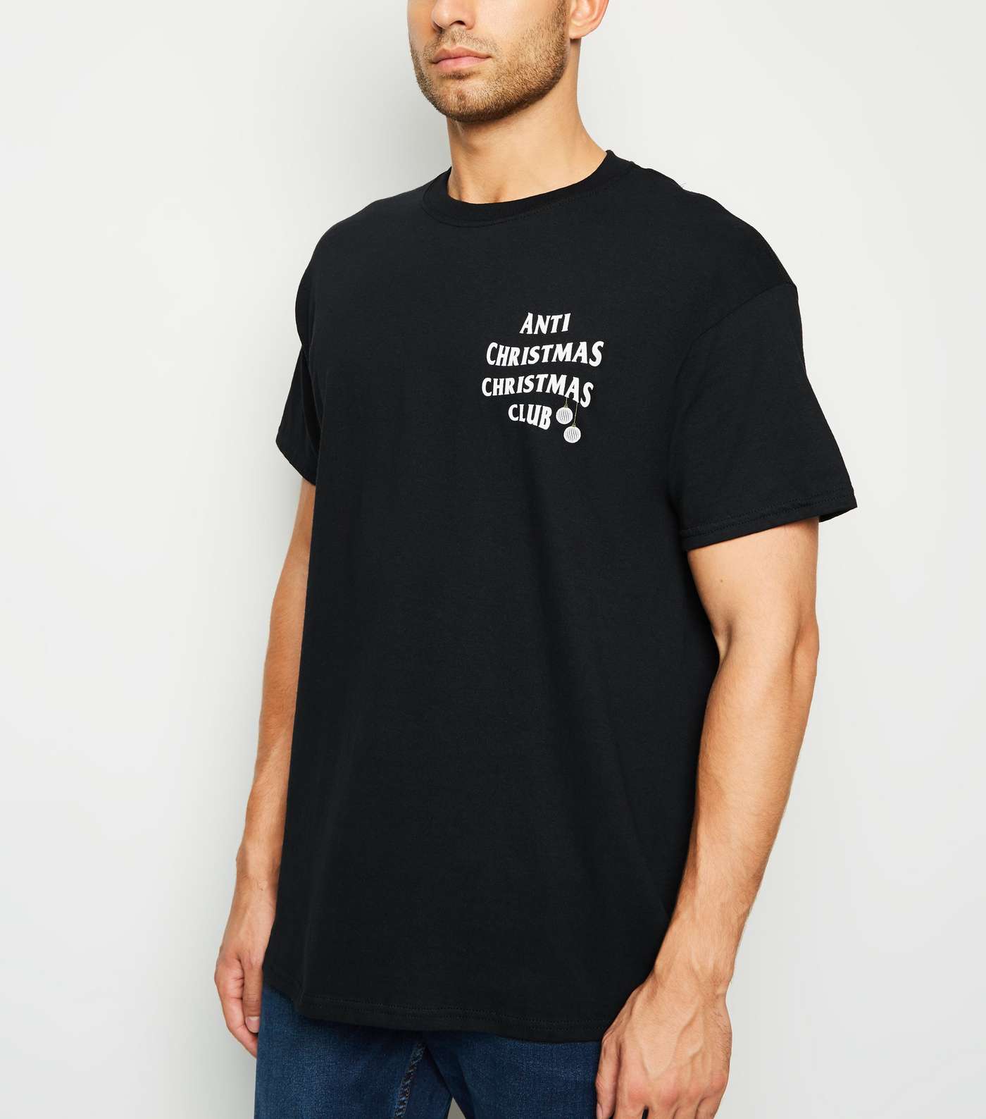 Black Anti Christmas Club Slogan T-Shirt Image 3