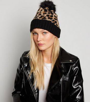 leopard print bobble hat