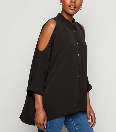 Schwarzes Cold-Shoulder-T-Shirt mit Fledermausärmeln