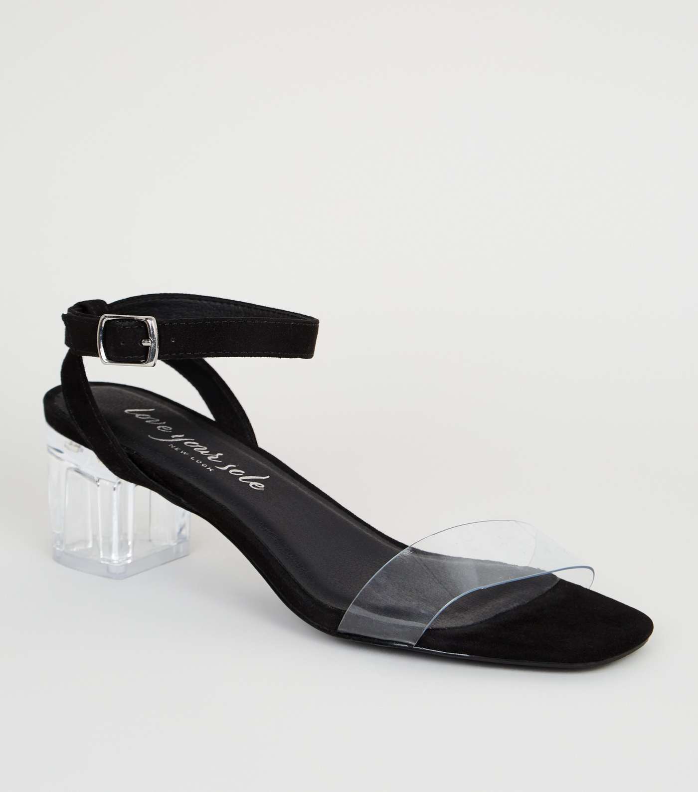 Black Suedette Clear Heel Sandals