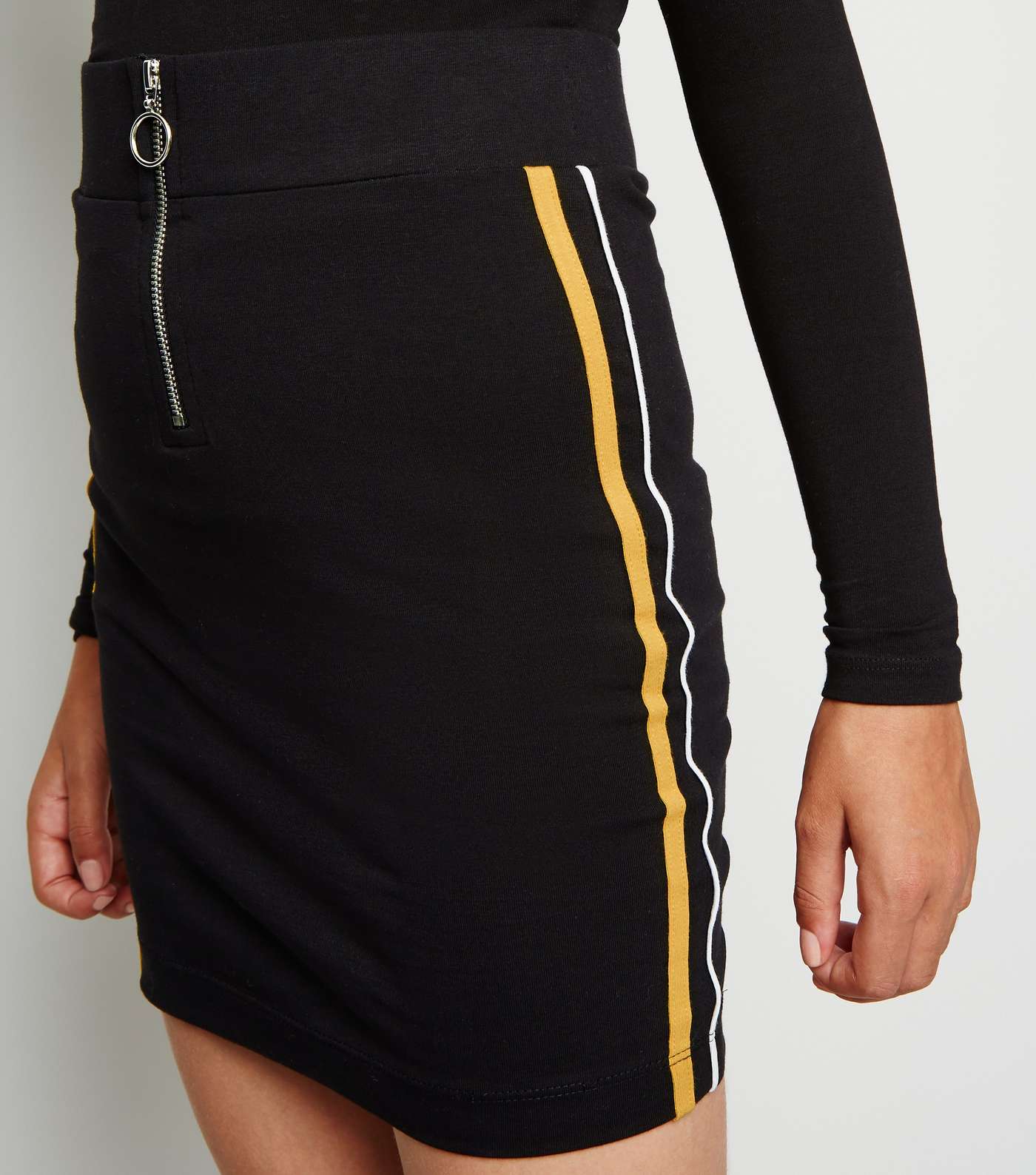 Girls Black Side Stripe Zip Tube Skirt Image 3
