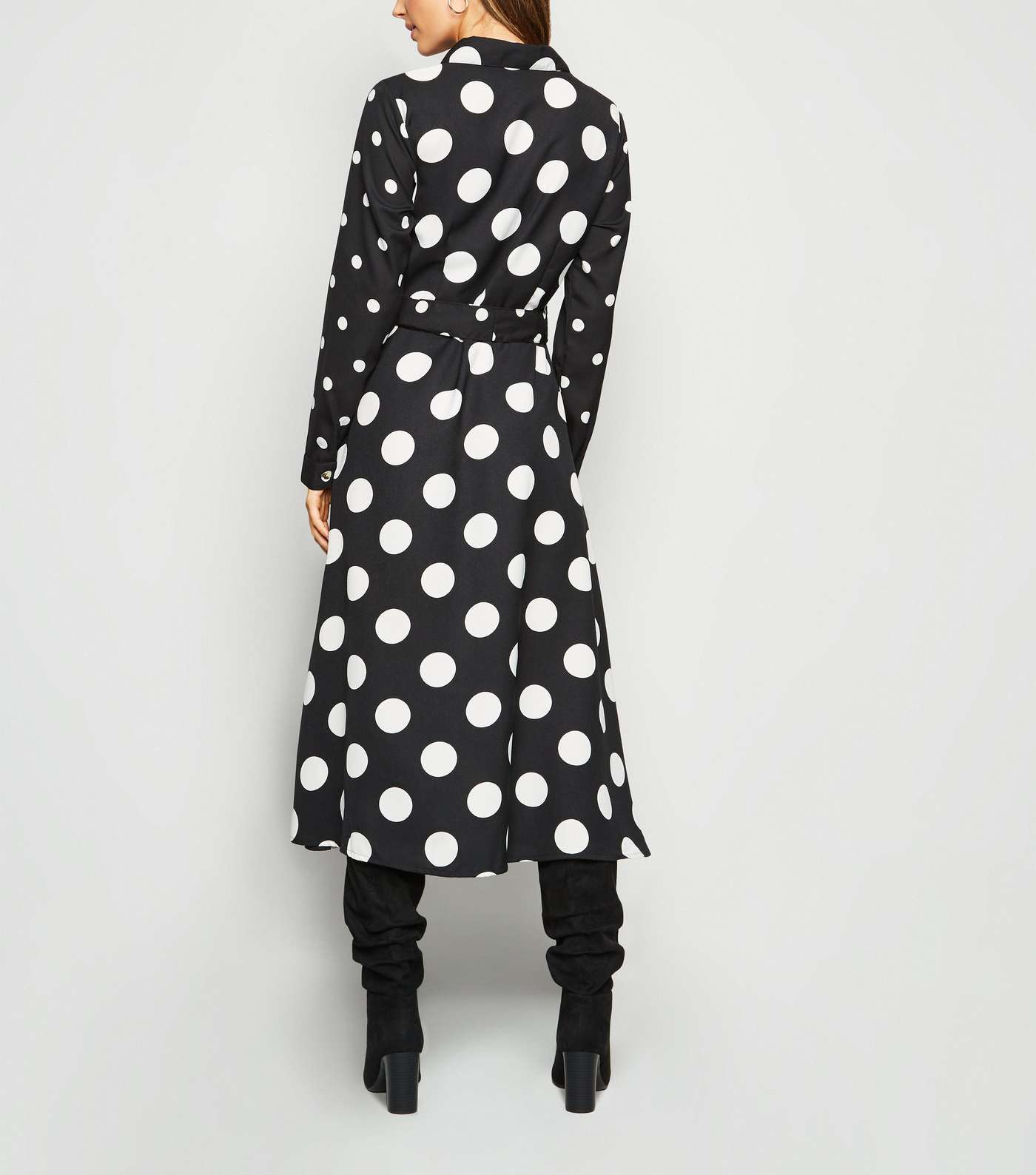 Black Spot Belted Midi Shirt Dress Image 2