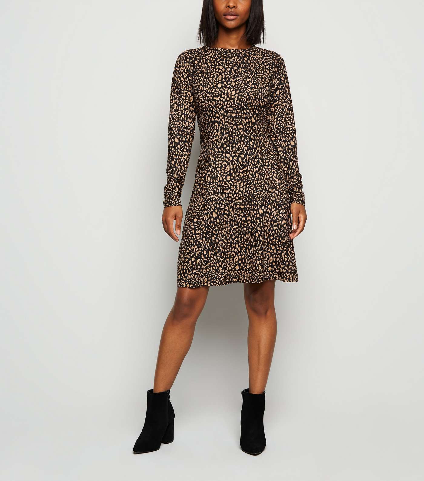 Petite Black Leopard Print Soft Touch Mini Dress Image 2