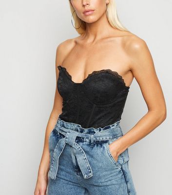 black lace strapless bustier