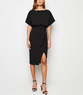 Black Batwing Belted Midi Dress | New Look