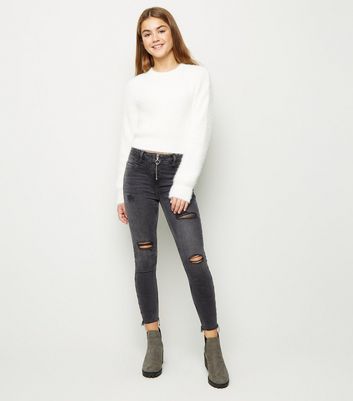 black washed ripped skinny jeans