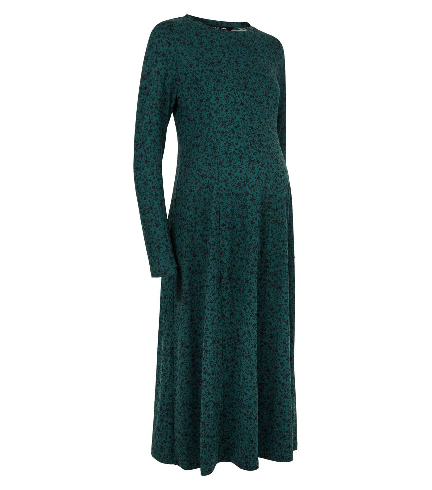 Maternity Dark Green Ditsy Floral Midi Dress Image 4