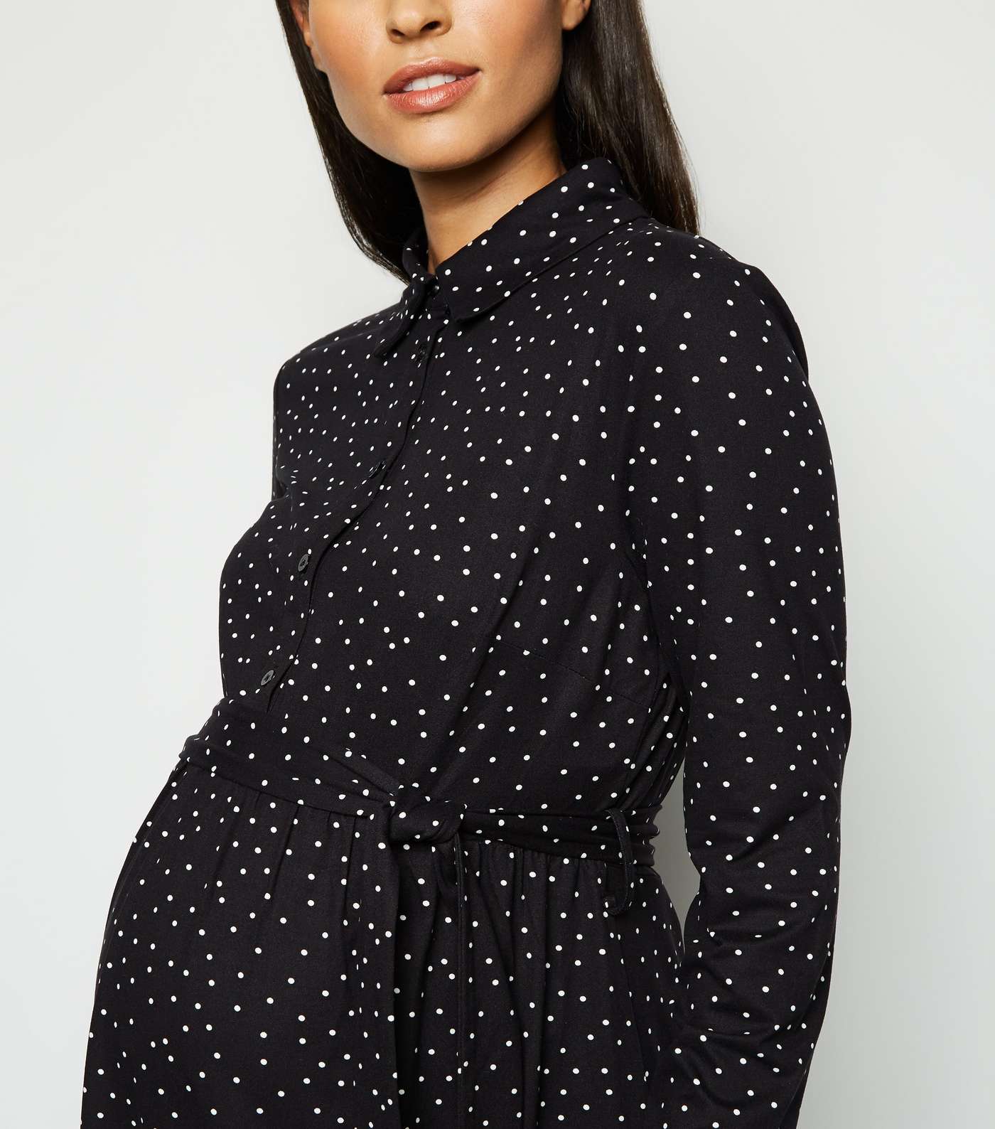 Maternity Black Spot Belted Shirt Dress Image 5