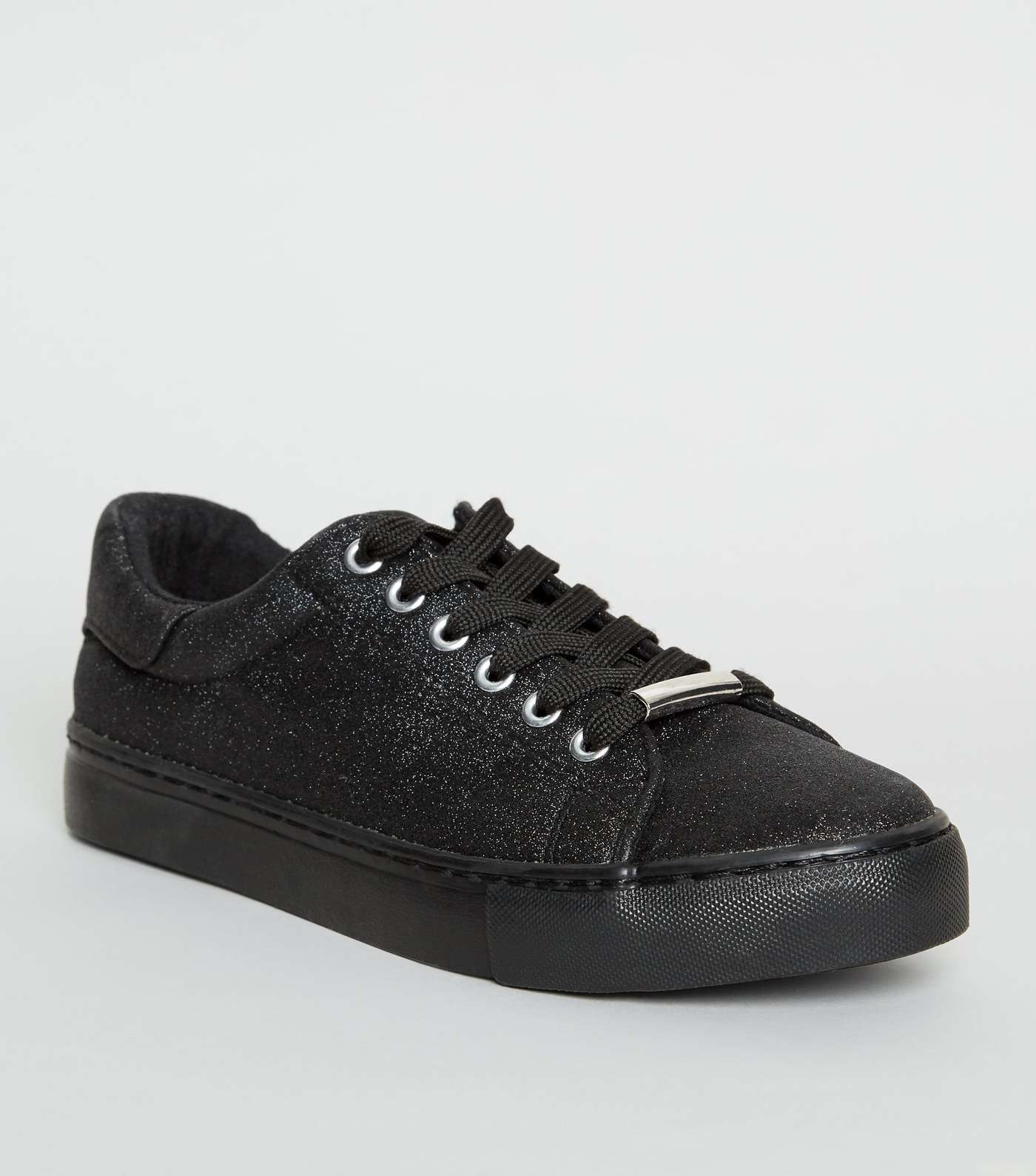 Black Glitter Lace Up Trainers