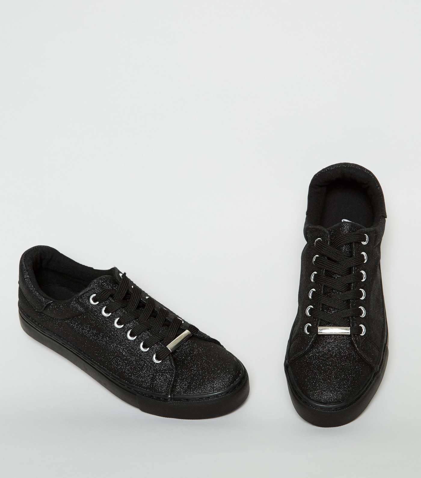 Black Glitter Lace Up Trainers Image 3
