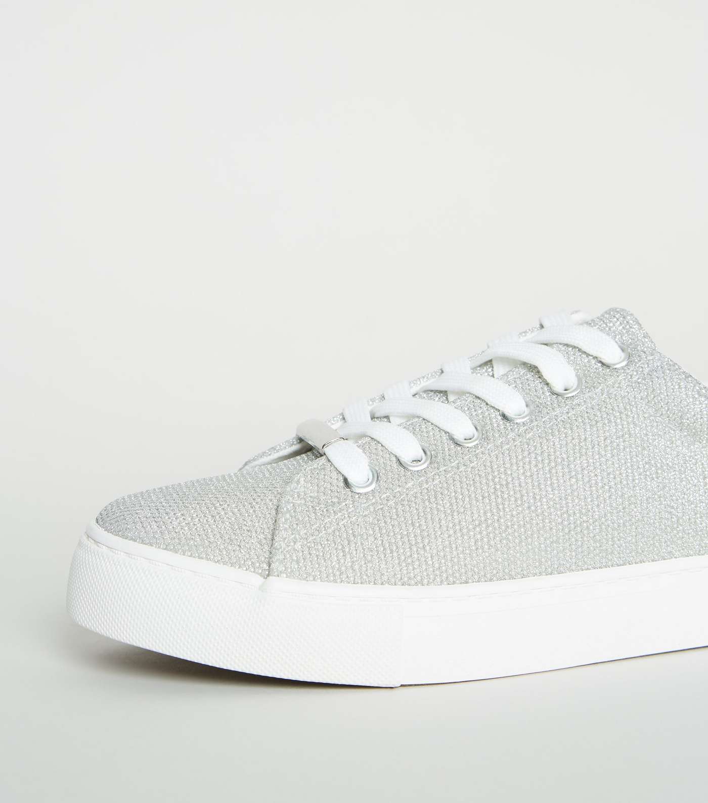 Silver Glitter Lace Up Trainers Image 4