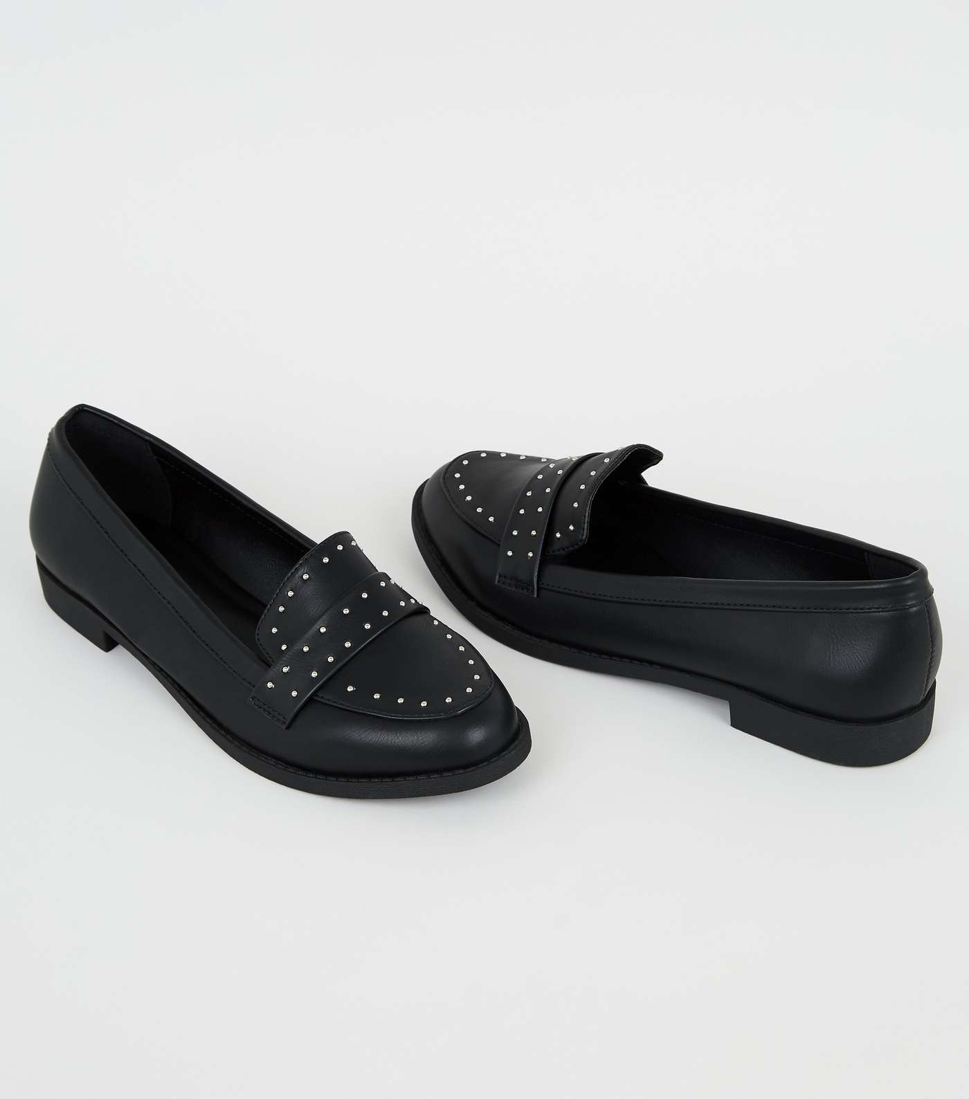 Wide Fit Black Leather-Look Studded Loafers Image 3