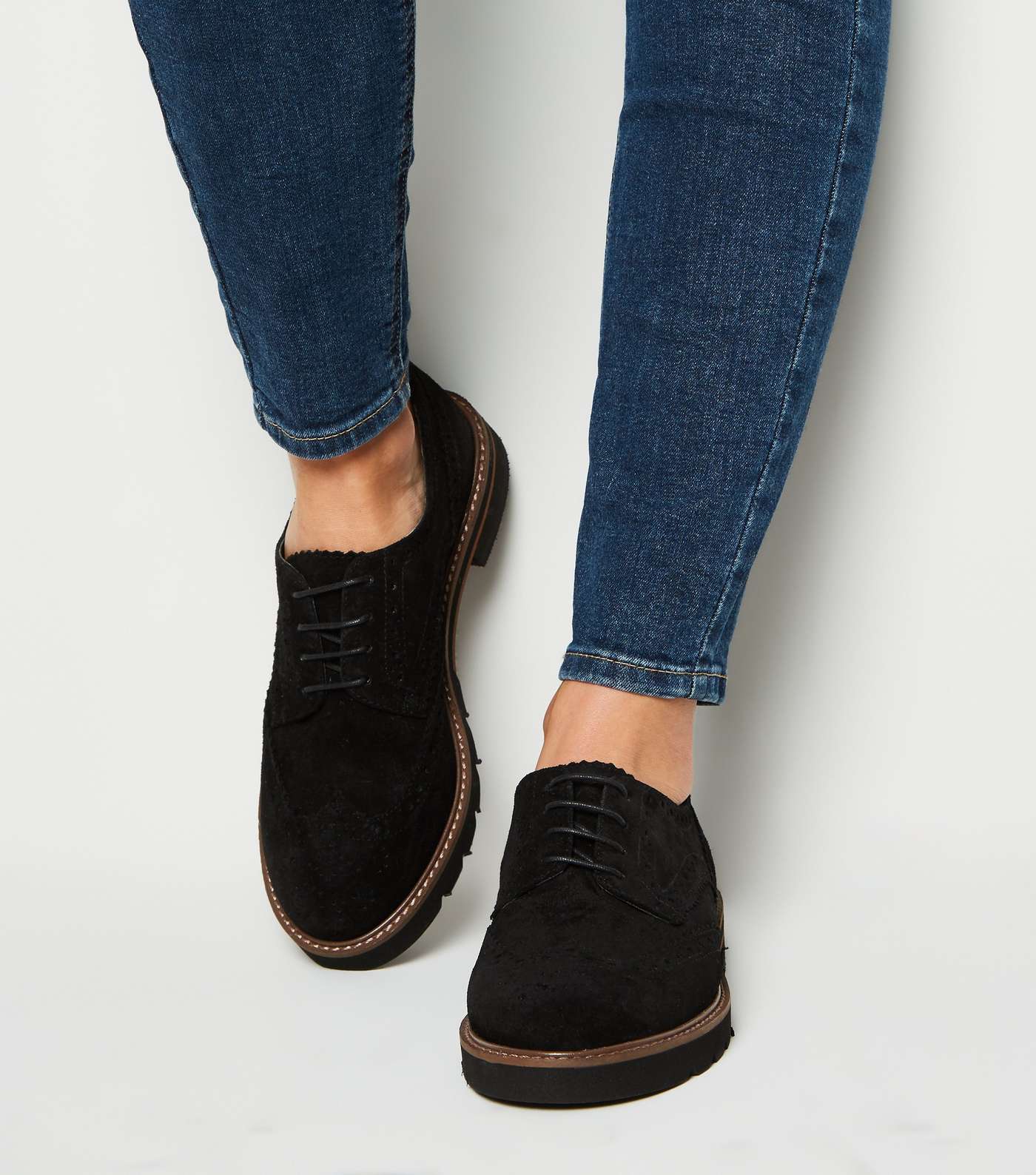 Black Suede Lace Up Chunky Brogues Image 2