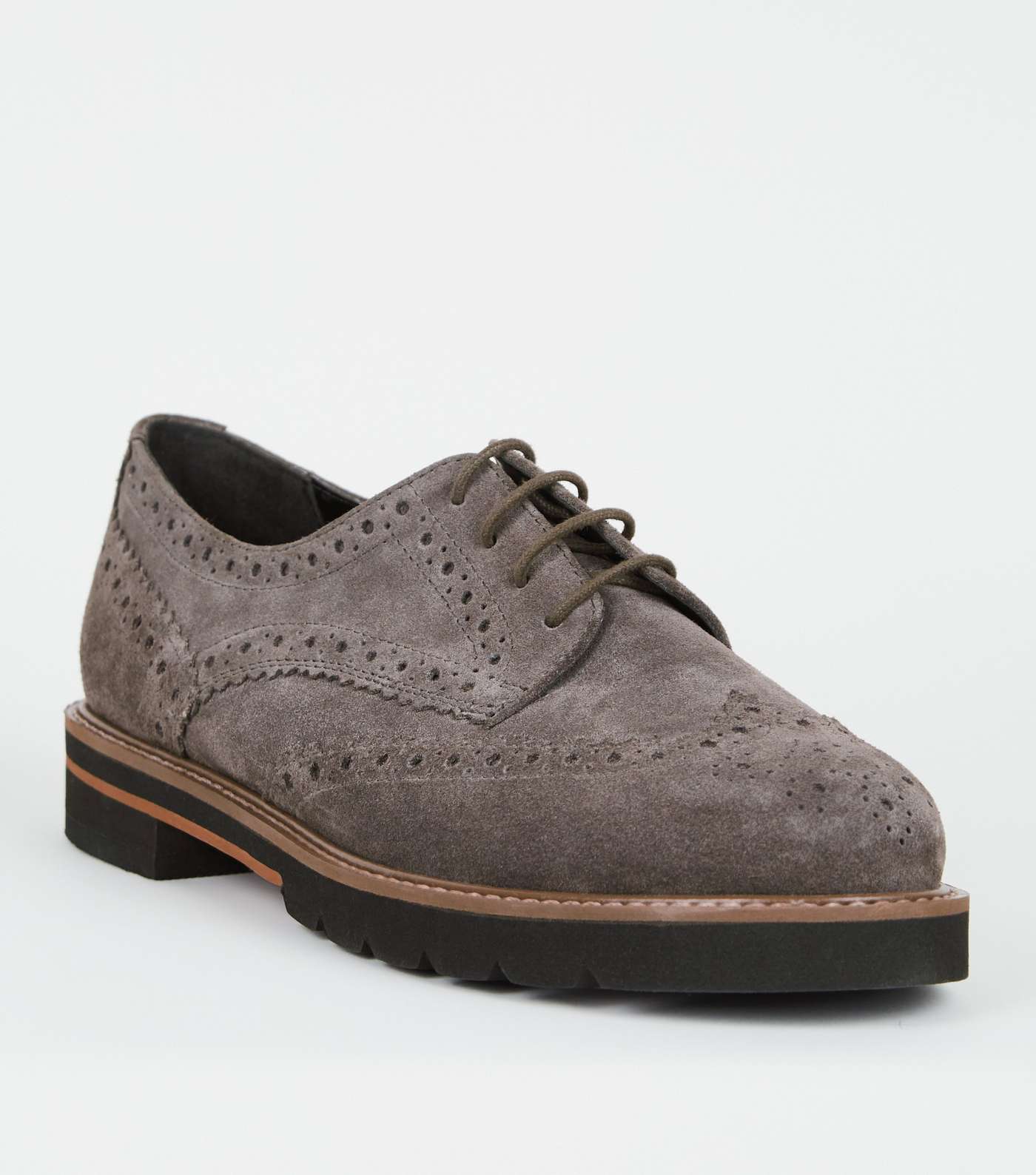 Grey Suede Lace Up Chunky Brogues
