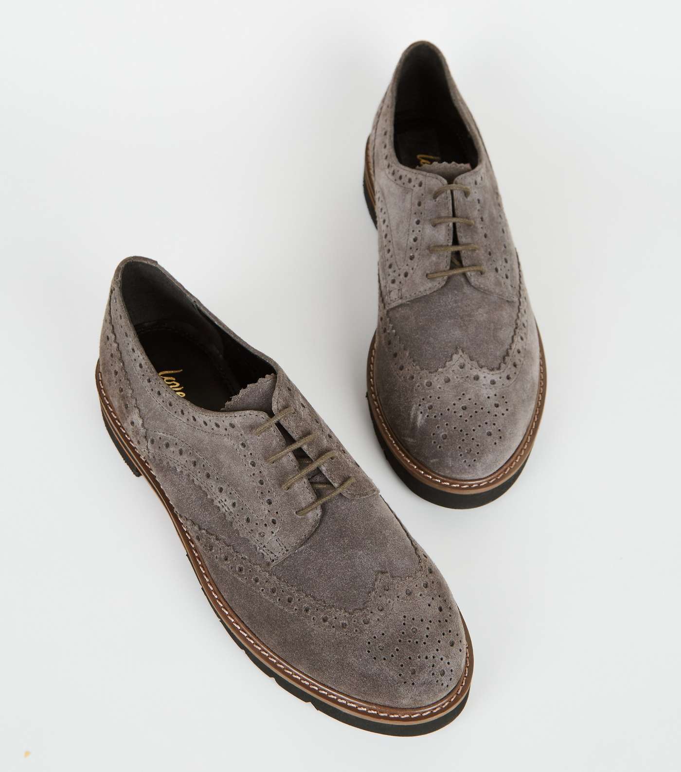 Grey Suede Lace Up Chunky Brogues Image 3