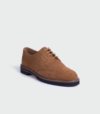 Image of Tan Suede Lace Up Chunky Brogues New Look