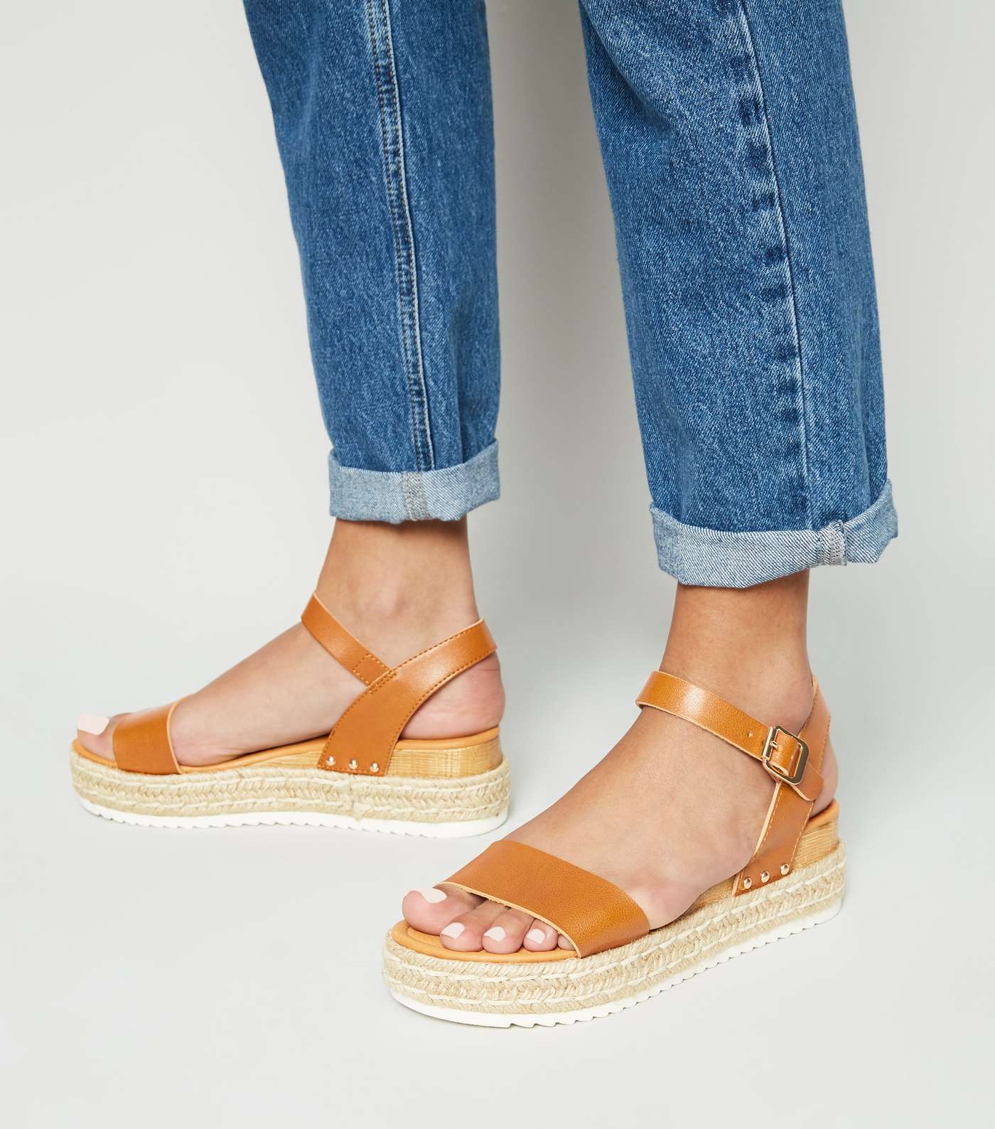 Tan Leather-Look Espadrille Flatform Sandals Image 2