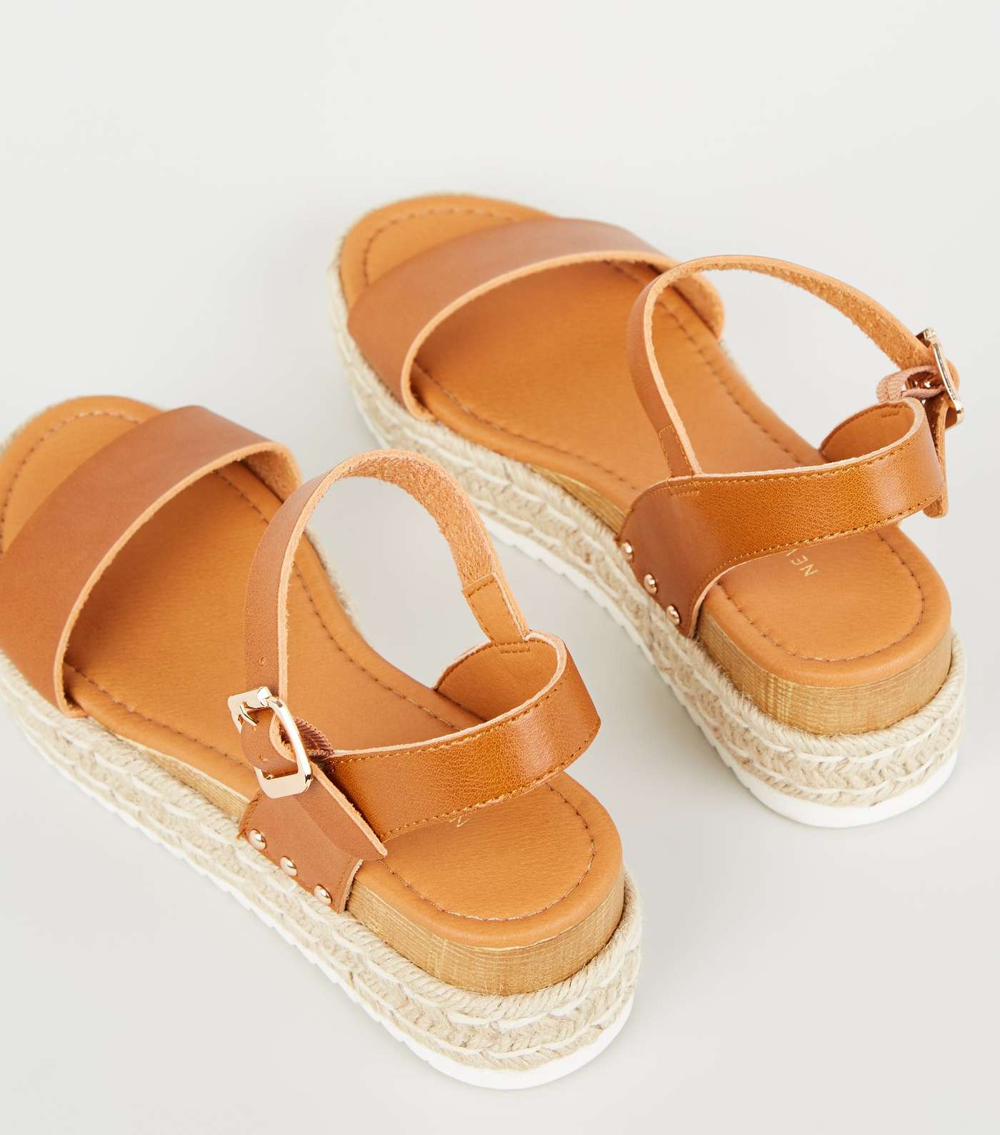 Tan Leather-Look Espadrille Flatform Sandals Image 3