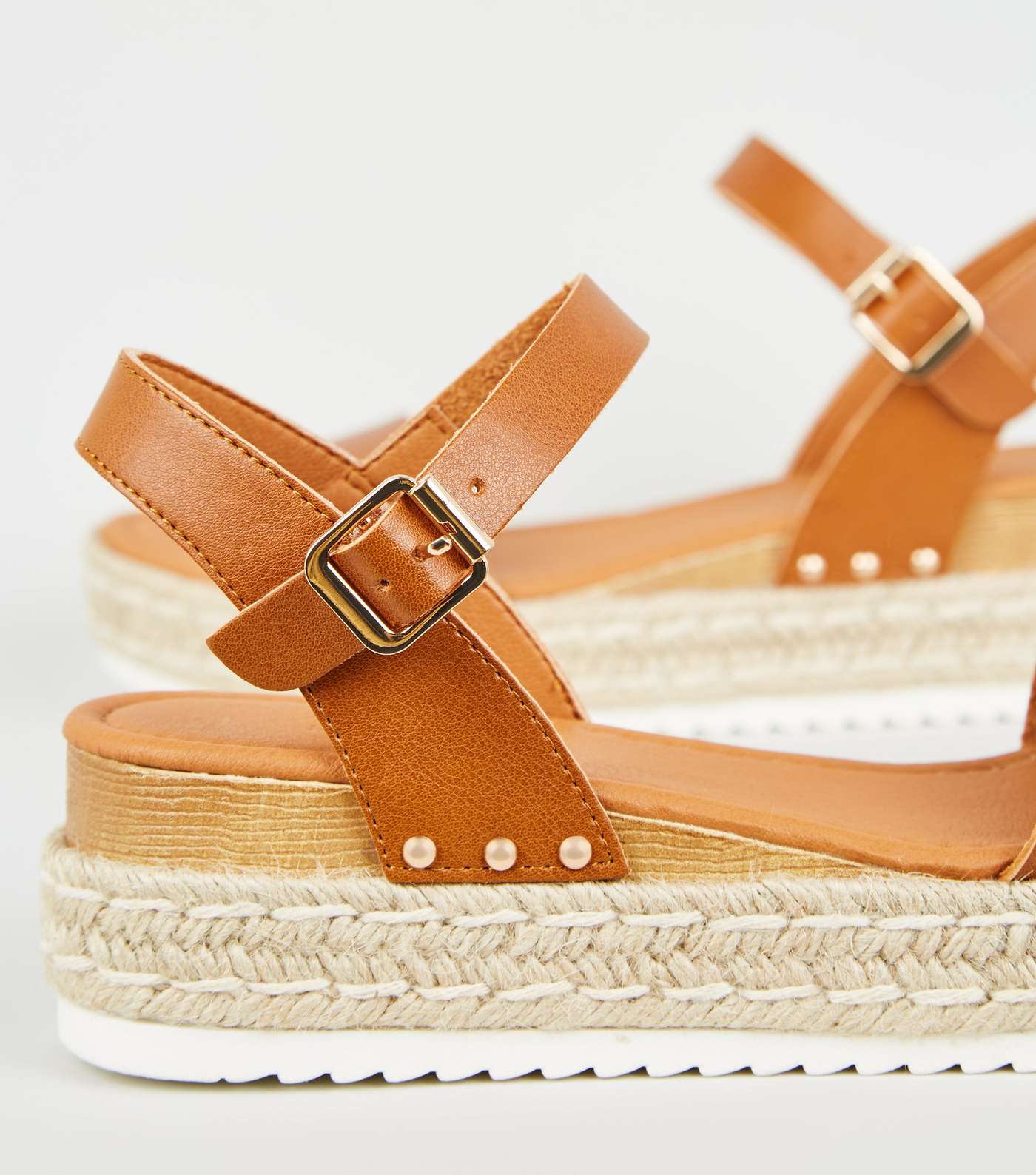 Tan Leather-Look Espadrille Flatform Sandals Image 4
