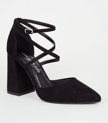 Black Suedette Strappy Flared Block Heels New Look