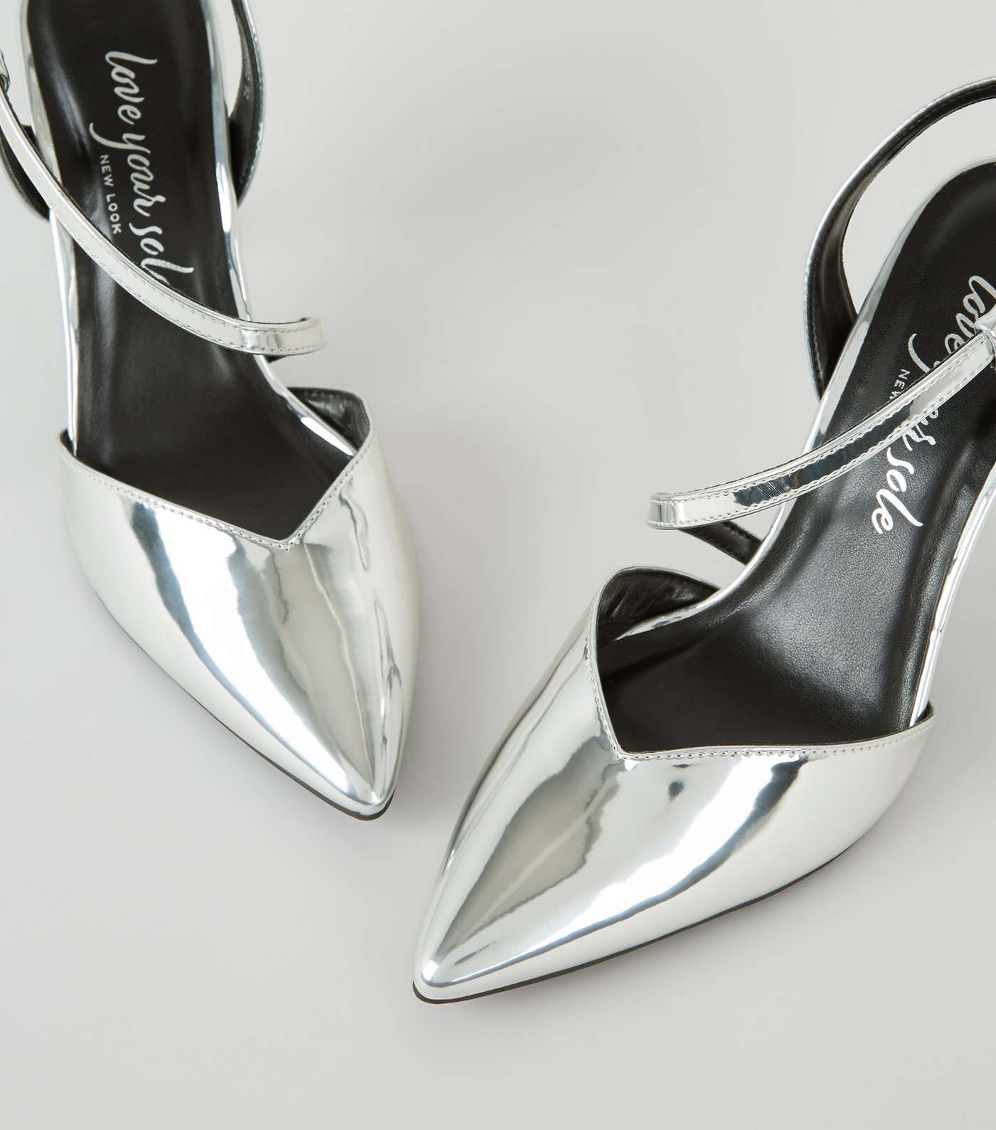 Silver Metallic Strappy Stiletto Court Shoes Image 4