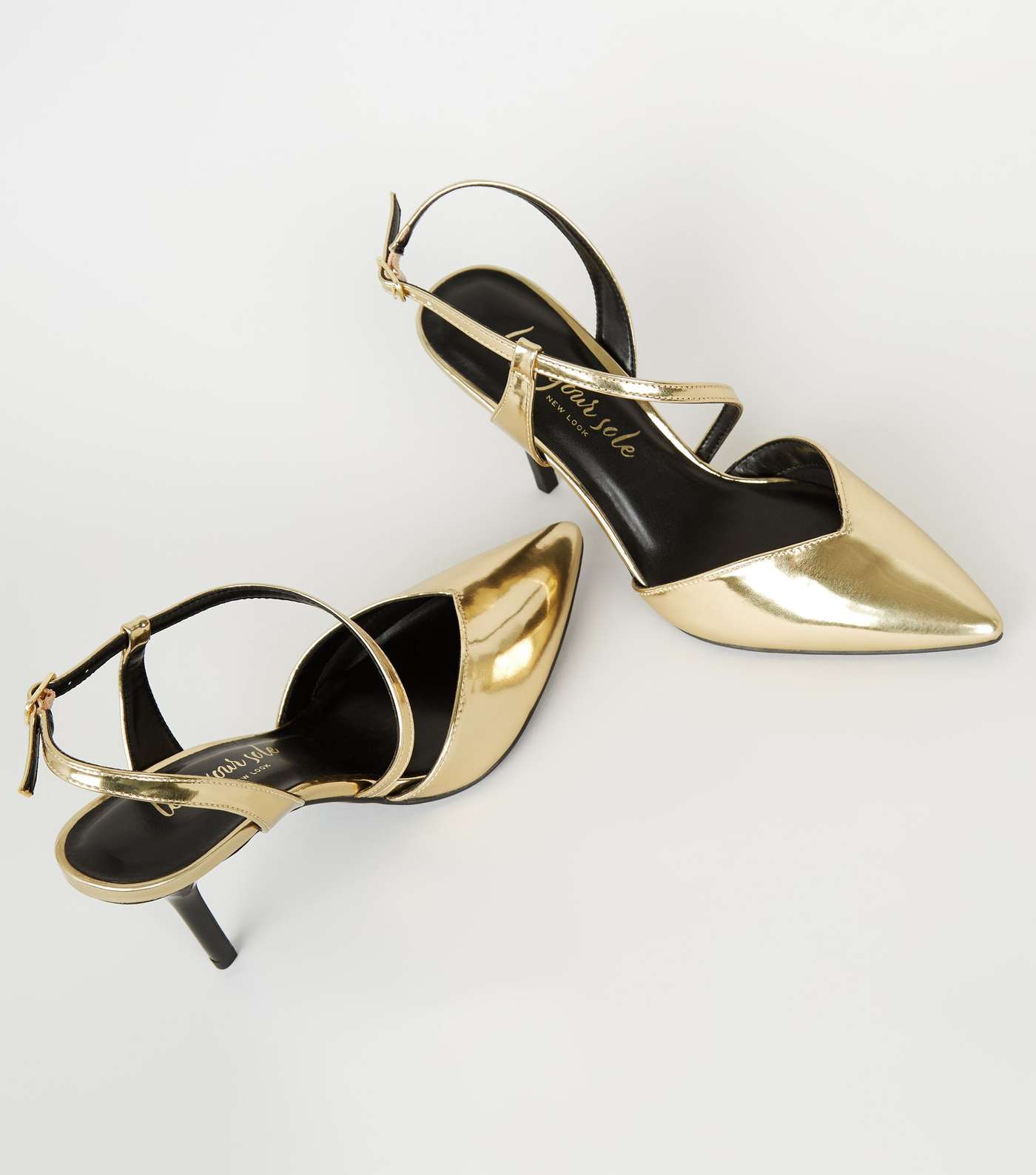 Gold Metallic Strappy Stiletto Court Shoes Image 3