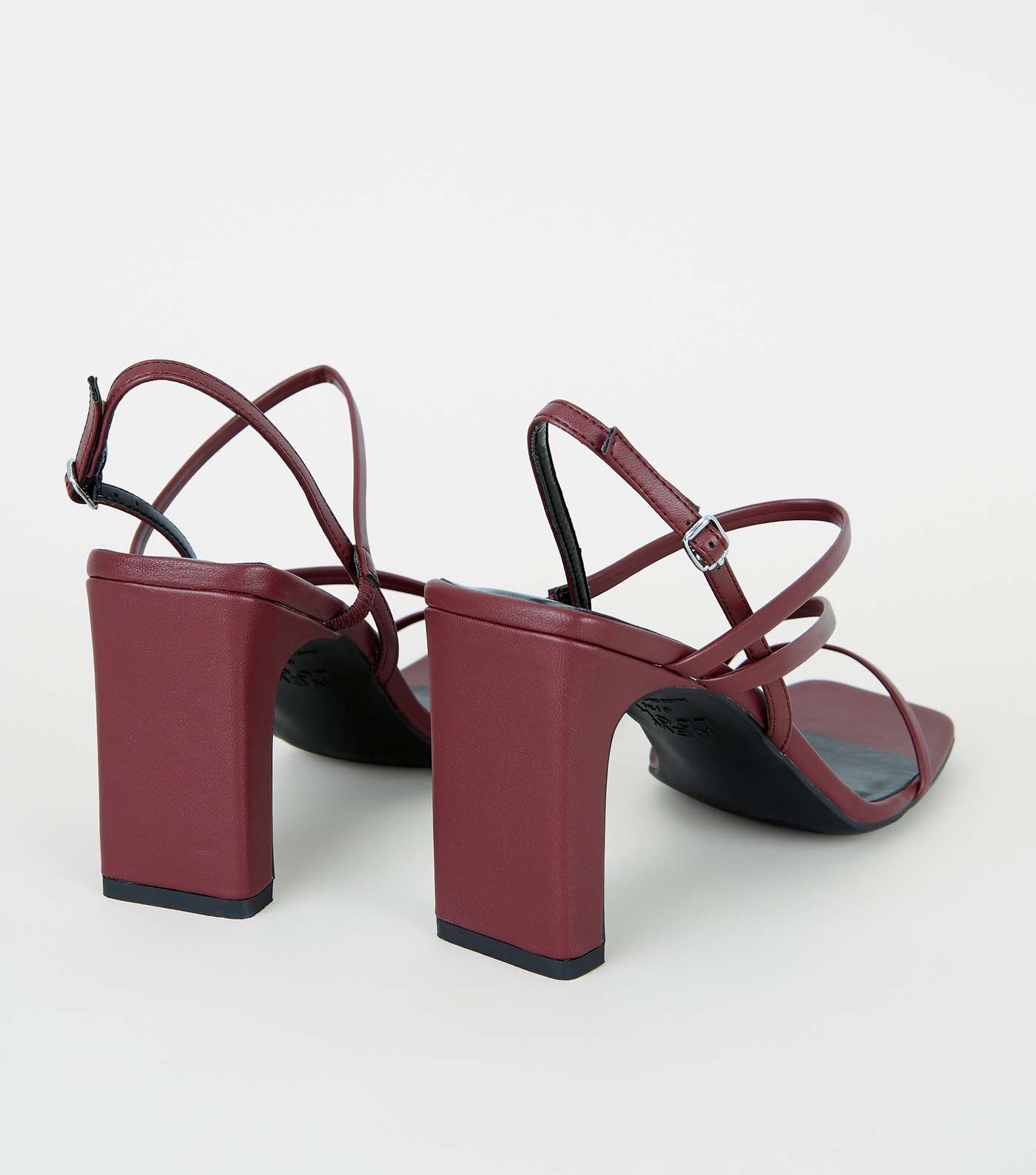 Burgundy Leather-Look Strappy Slim Block Heels Image 4