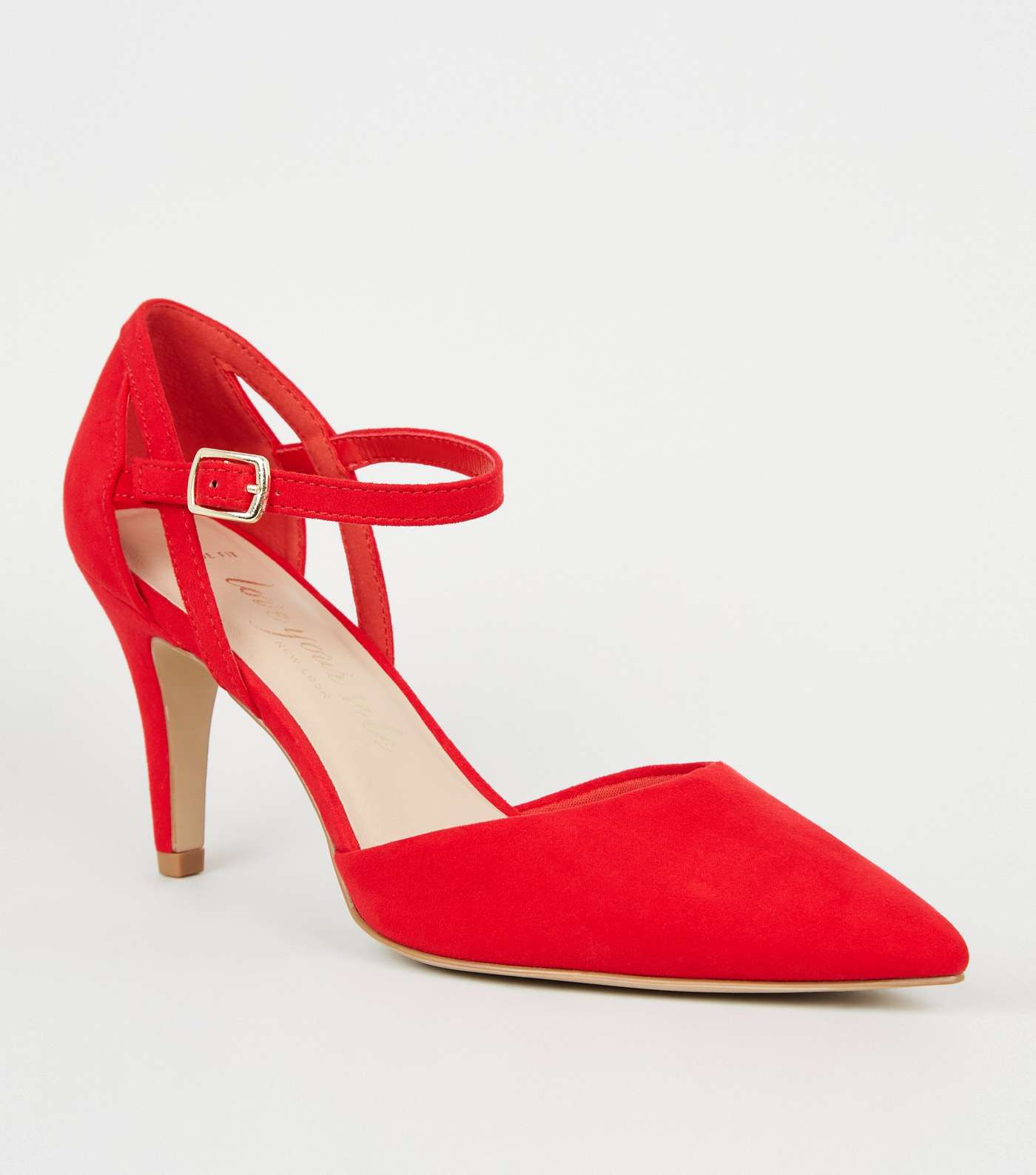 Wide Fit Red Suedette Mid Heel Court Shoes