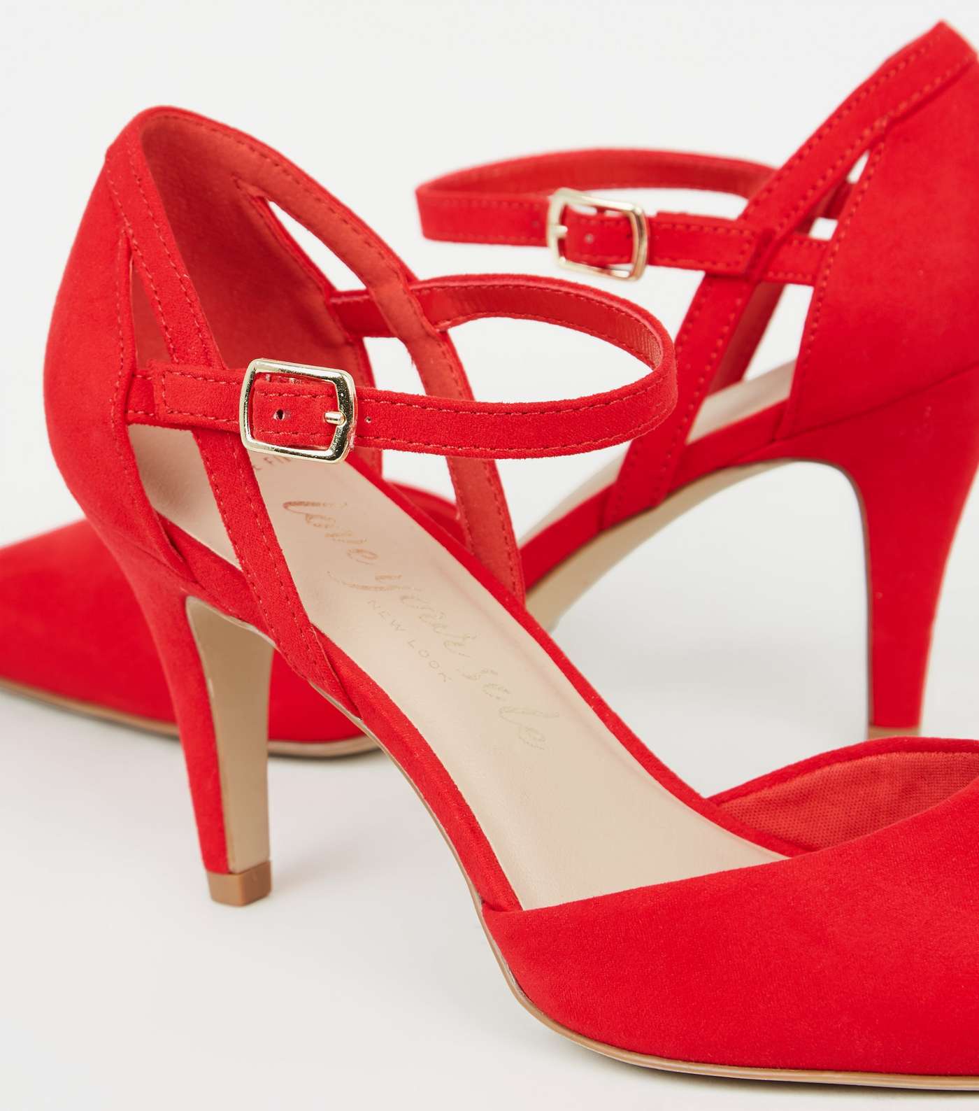 Wide Fit Red Suedette Mid Heel Court Shoes Image 3