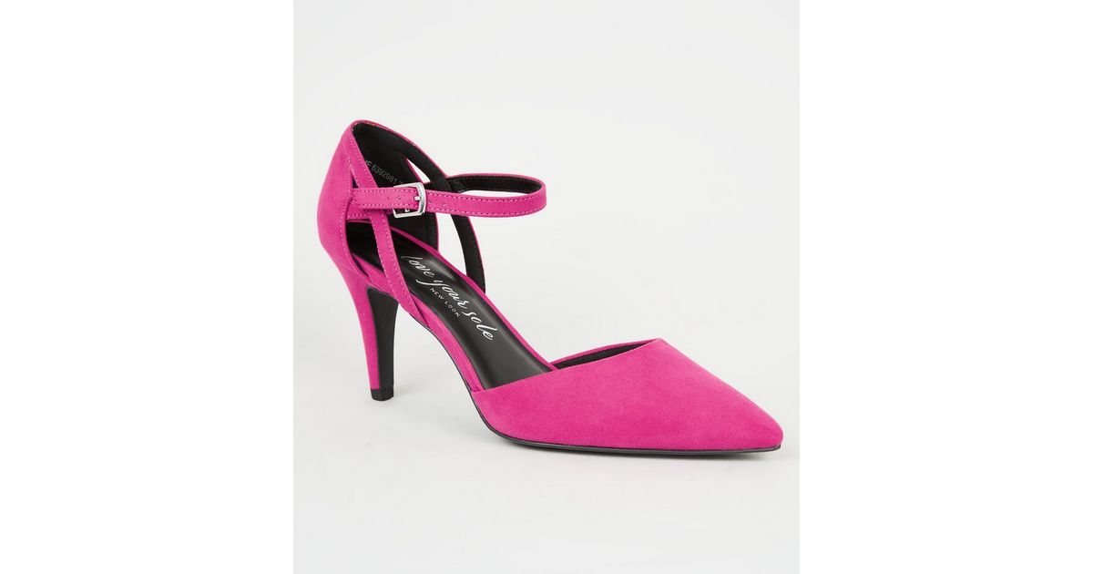 Wide Fit Pink Suedette Mid Heel Court Shoes | New Look