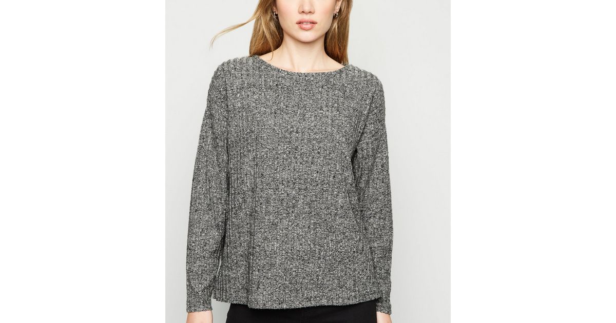 Dark Grey Brushed Ribbed Knit Crew Neck Top New Look 