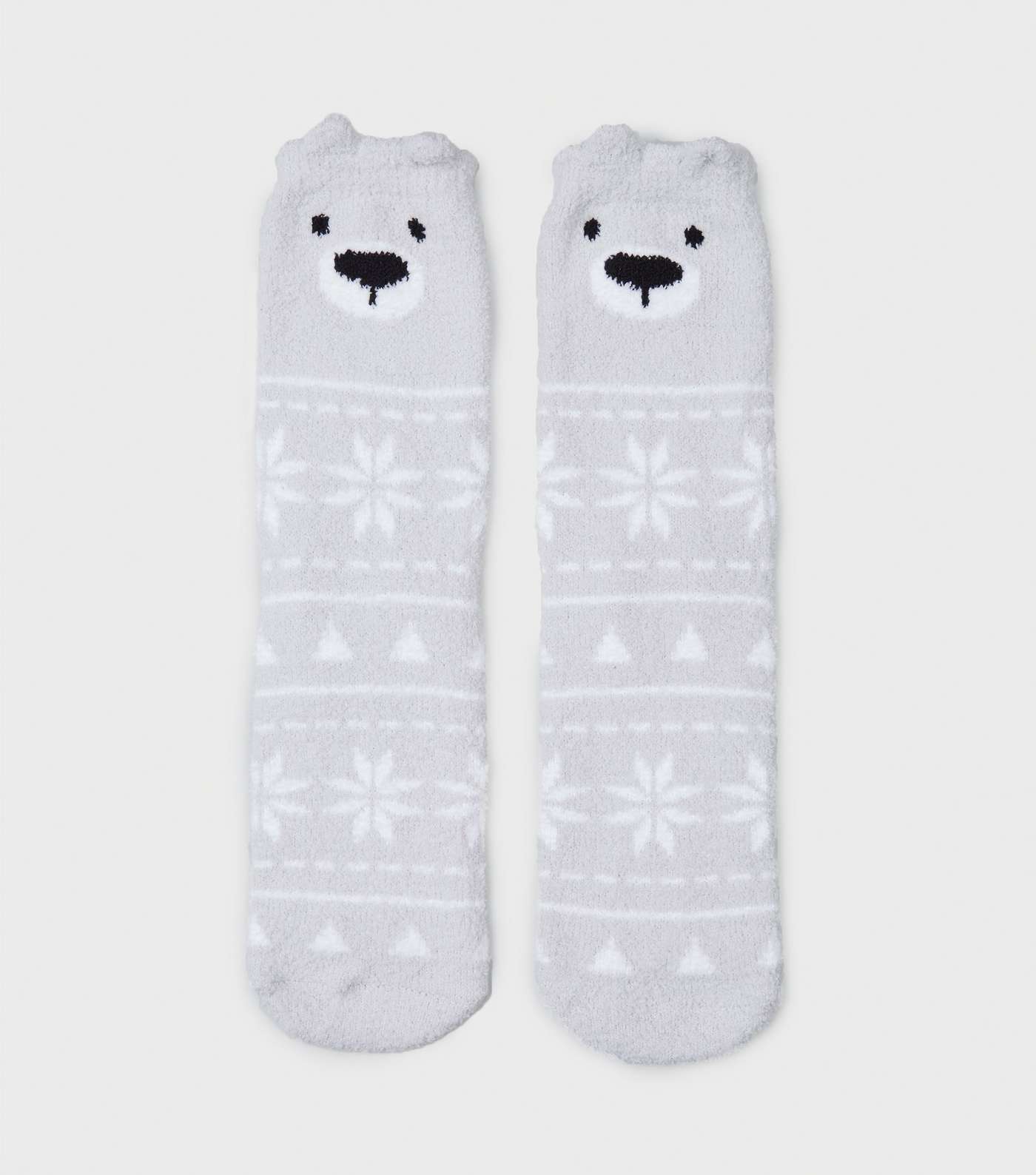 Pale Grey Bear Snowflake Fluffy Socks