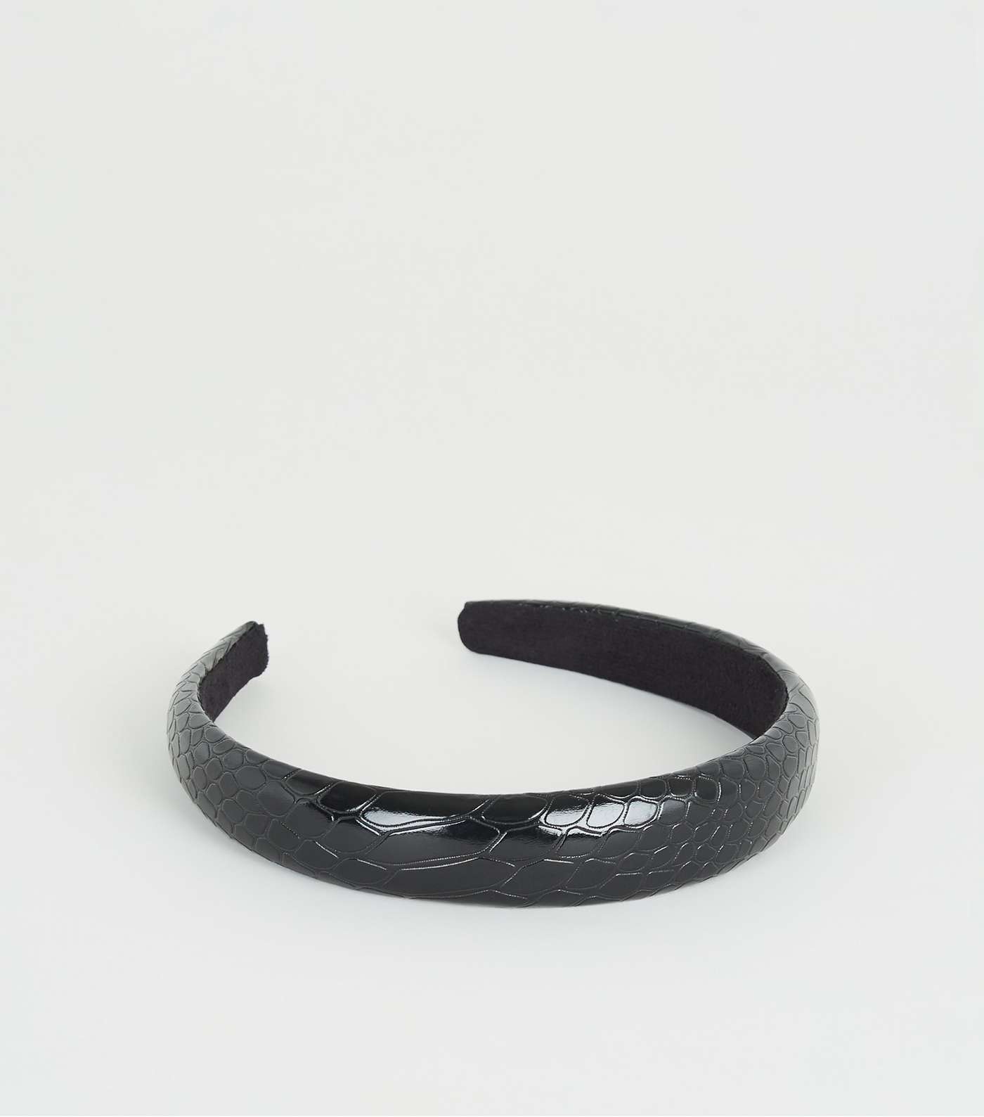 Black Patent Faux Croc Padded Headband