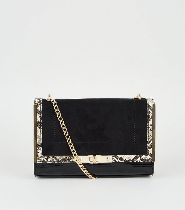 Black Faux Snake Chain Shoulder Bag New Look Black Faux Snake Chain Shoulder Bag