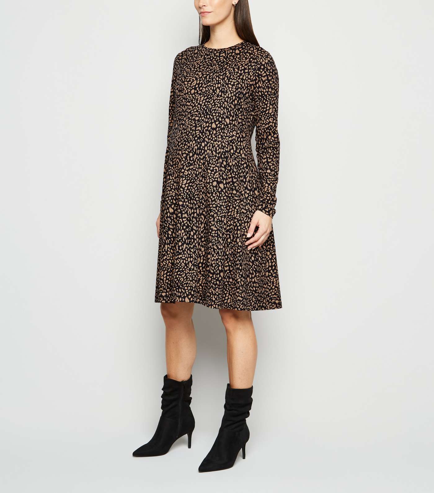 Maternity Black Leopard Print Jersey Dress Image 2