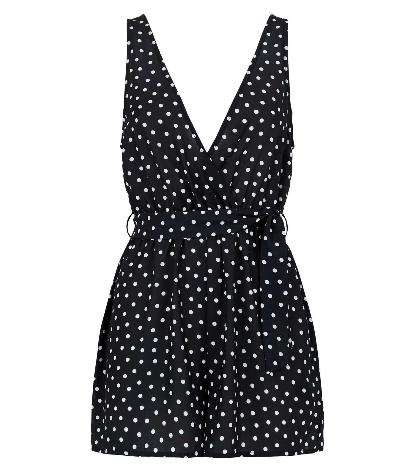 Black Spot Belted Beach Playsuit Image 4