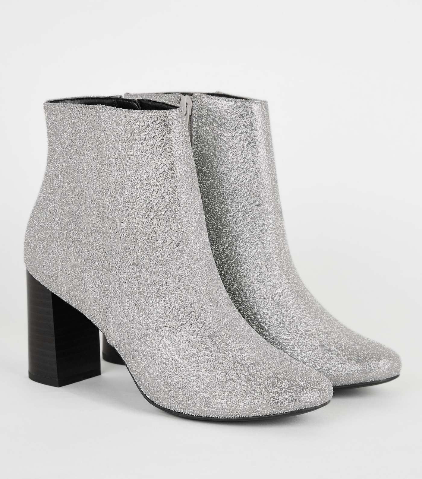 Silver Glitter Square Toe Heeled Ankle Boots Image 3