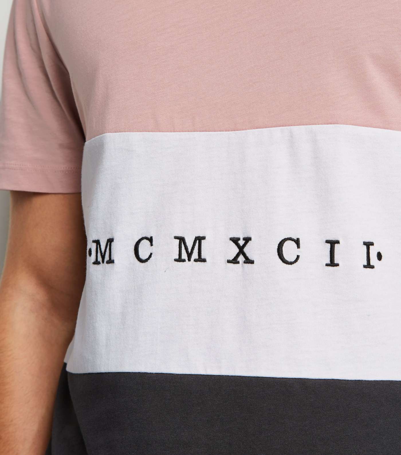 Pink Colour Block MCMXCII Slogan T-Shirt Image 5
