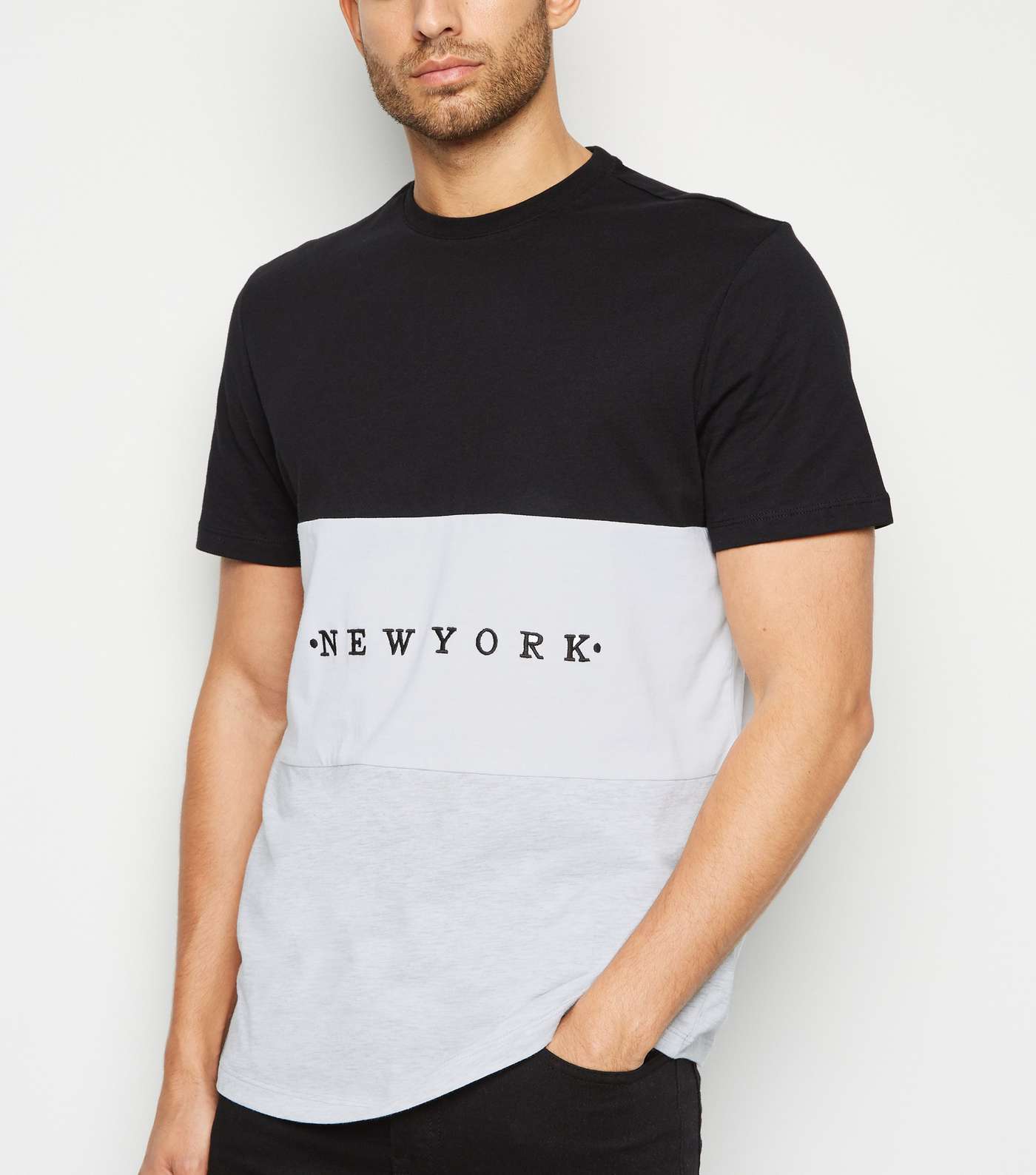 Black Colour Block New York Slogan T-Shirt